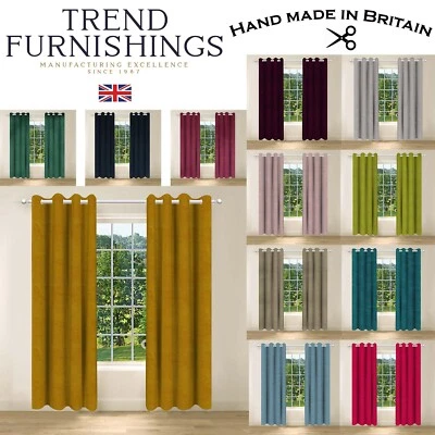 THICK PLUSH VELVET MADE TO MEASURE BESPOKE PAIR EYELET CURTAINS HANDMADE IN UK - Image 1 of 4