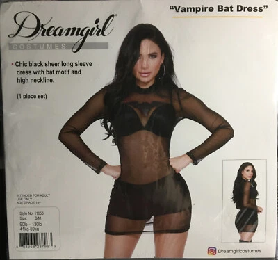 Vestido Vampiro Dreamgirl Transparente Manga Larga Negro Gótico Para Mujer Pequeño-Mediano Foto 1 de 2
