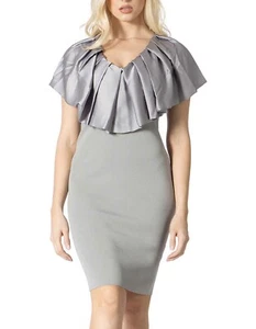 Vertigo Women’s Pleated Ruffle Collard Overlay Dress Gray Size XL - Picture 1 of 13
