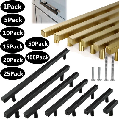 Stainless Steel Kitchen Square Cabinet Handles Black Gold T Bar Drawer Pulls Lot