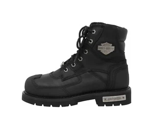 HARLEY DAVIDSON Men Boots Zak Steel Toe Black Leather Lace Zip Side Shield Logo - Picture 1 of 6