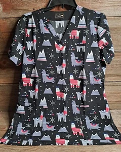 Sanibel Scrubs Womens Size Small Black Llama Print Scrub Top - Picture 1 of 11