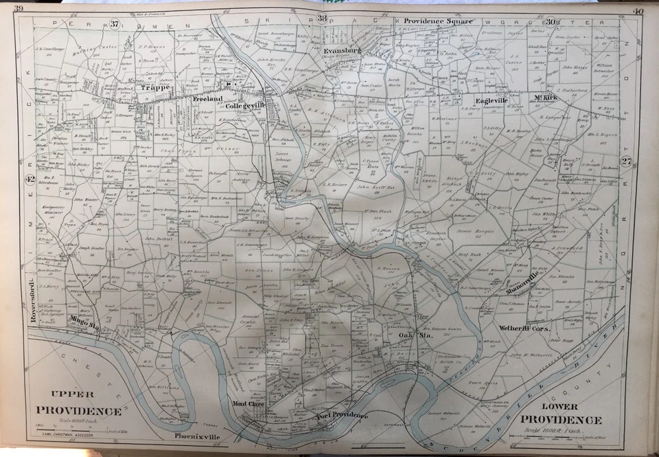 1893 MONTGOMERY COUNTY PA. UPPER & LOWER PROVIDENCE OAK STATION ATLAS MAP - Image 1 of 1