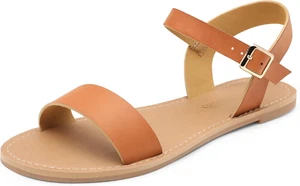 Women'S Ankle Strap Flat Sandals Open Toes One Band Buckle Summer Dressy Sandals - Picture 1 of 5