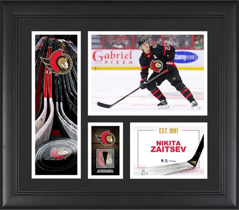 Nikita Zaitsev Ottawa Senators FRMD 15" x 17" Collage with a Piece of GU Puck Cover