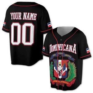 Personalized Name Number Dominican Republic Flag Dominicana Baseball Jersey - Picture 1 of 7
