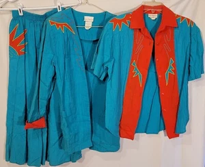 Vintage 90s Dress, Turquoise and Red South Western, 3pc Jon Pierre brand,  sz XS - Picture 1 of 2
