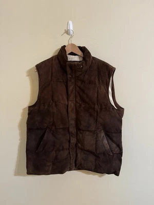 Chaleco acolchado de gamuza de cuero Loro Piana de algodón forrado de cachemir marrón XL Foto 1 de 4