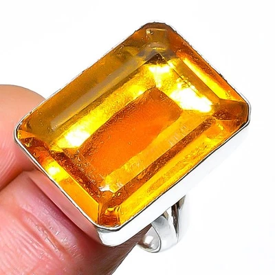 Anillo de joyería de plata de ley 925 hecho a mano con piedras preciosas de topacio miel talla 7 V946 Foto 1 de 3