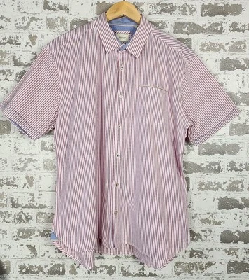 Camisa masculina 7 diamantes XL rosa azul listrada manga curta abotoada casual algodão - Imagem 1 de 4