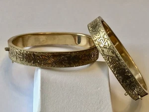 2 - VINTAGE VICTORIAN 12K GOLD FILLED HINGED BRACELETS N9 - Picture 1 of 3