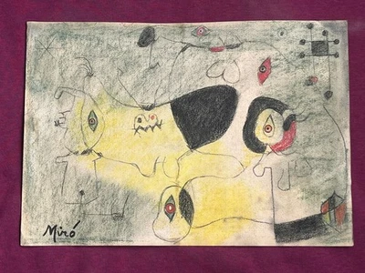Joan Miró pintura e desenho em papel antigo assinado carimbado vintage - Imagem 1 de 3