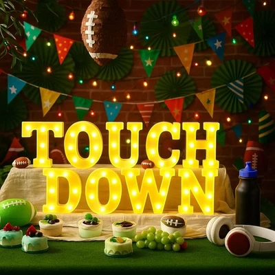 Honoson 9 piezas decoraciones de fiesta de fútbol '¡touchdown!' Letrero de luces LED Rugby The Foto 1 de 4