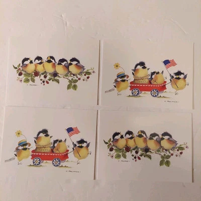 4 Valerie Pfeiffer Blank Note Greeting Cards Chickadees Birds Unused W/envelopes - Image 1 of 4