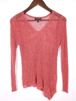 Eileen Fisher Petite Small Asymmetric Linen Blend Dusty Pink Sheer Mesh Knit Top — 第 1/4 张图片