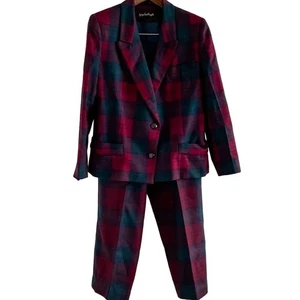 Vintage Giorgio Sant Angelo 100% Wool Plaid Blazer Pants Suit Set size 8P/MP - Picture 1 of 9