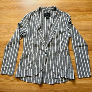 Sanctuary women’s blue chambray striped linen blend blazer jacket size s small - Picture 1 of 3