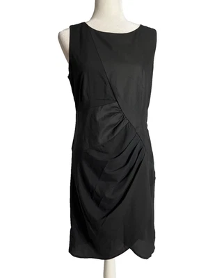 ¡NUEVO CON ETIQUETAS! Vestido recto Vivienne Tam sin mangas recogido negro talla 10 forrado para mujer Foto 1 de 4