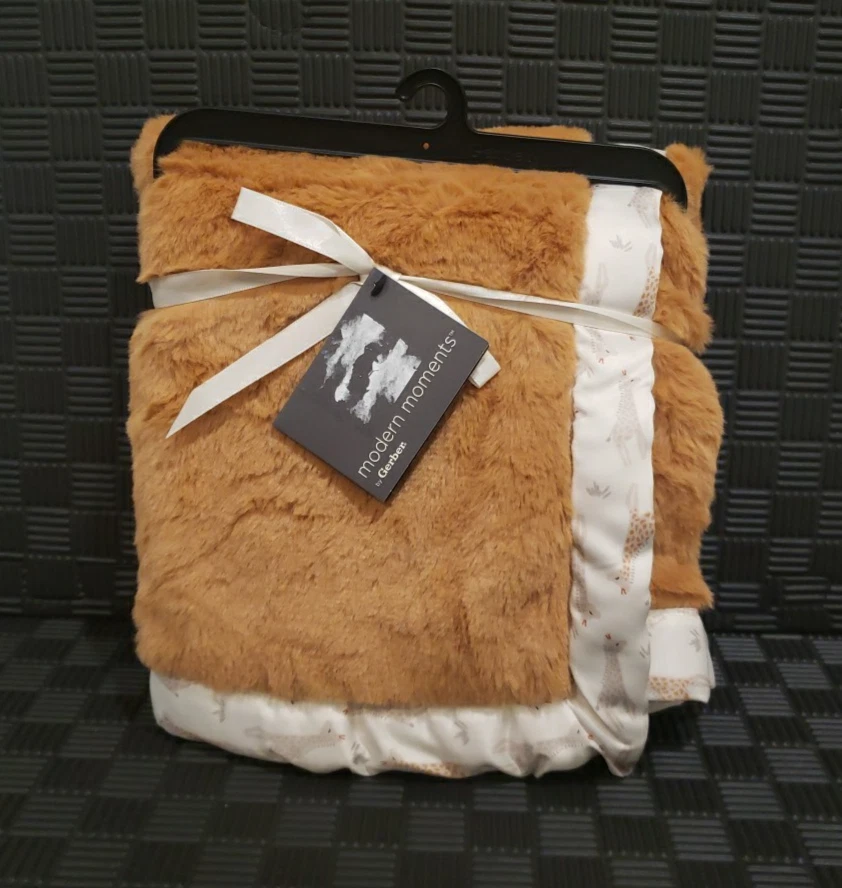 Modern Moments By Gerber Brown Plush Baby Blanket Satin Trim Safari Animals