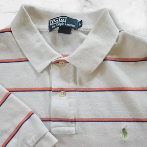 Polo Ralph Lauren Striped Polo Shirt Men's L White Red Blue USA Made 100% Cotton - Picture 1 of 8