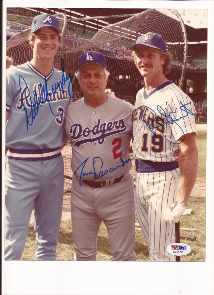 Dale Murphy & Robin Yount & Tommy Lasorda autograph 8x10 photo psa/dna - Image 1 of 1