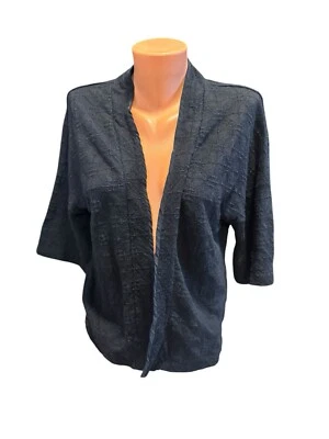 Jigsaw Women's Linen Silk Open Front Embroidered Cardigan Shrug Size Large Black - Image 1 of 4