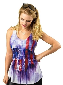 Camiseta sin mangas Lethal Angel EE. UU. pintada bandera cráneo Patriot sublimación para mujer LT20385 - Imagen 1 de 4