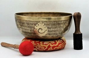 12 Zoll Tibetisches Mantra handgeschnitzte Klangschale - Meditation & Chakra Ausgleich - Bild 1 von 8