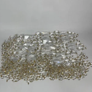 Vintage Swarovski Chandelier Parts Crystal Chains W/ Gold Bow Tie Clips Lot - Picture 1 of 9