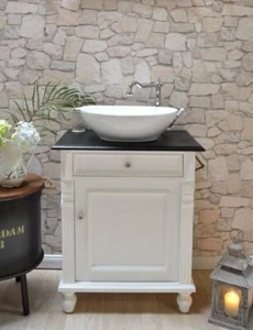Gäste-Waschtisch mit lackierter Eichenplatte schwarz Landhausstil Badmöbel - Bild 1 von 9