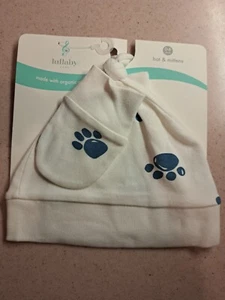 Lullaby Lane Baby Boy 0-6 Months Hat and Mittens Set 100% Organic Cotton Paw NEW - Picture 1 of 4