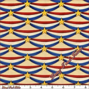 QUILTING TREASURES "LONG MAY SHE WAVE" 24407E PATRIOTIC FABRIC PRICED @ 1/2 YD - Picture 1 of 1