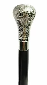 More details for antique walking cane vintage wooden walking stick silver brass handle knob gift