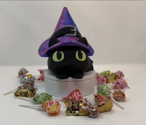 Hexe Kätzchen Süßigkeiten Halter | 3D Druck Schwarze Katze | Halloween Süßigkeiten Schale - Bild 1 von 7
