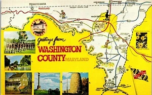 Postal de interés de puntos de mapa estatal vintage 1984 Washington MD Maryland - Imagen 1 de 3