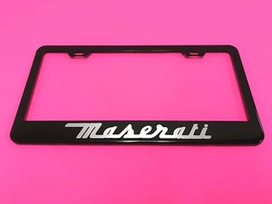 Maserati BLACK Powder Coated Metal License Plate Frame Tag Holder w/Screw caps - Picture 1 of 3