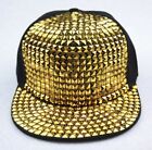 Black And Gold Studded Snap Back Flat Bill Hat