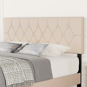 Queen King Size Headboard Only Velvet Button Tufted Upholstered Adjustable Bed - Picture 1 of 38