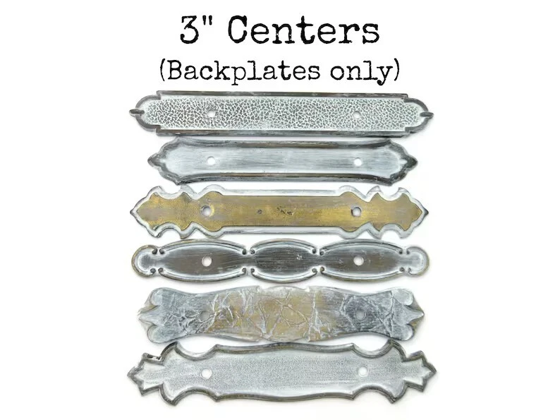 Set of 6 vintage backplates Distressed White Antique Brass Color 3" Centers LF9 - Image 1 of 4