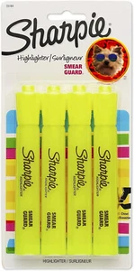 SHARPIE Highlighters 4-Pack Fluorescent Yellow Chisel Tip With Smear Guard 25164 - Picture 1 of 9
