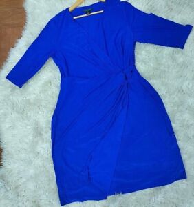 Lauren Ralph Lauren Dress Womens 14W Blue Geometric Faux Wrap Ruched