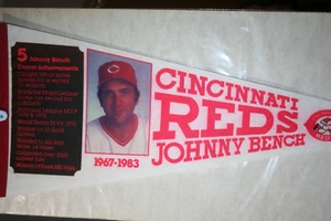 Banderín Johnny Bench 1983 logros profesionales Cincinnati Reds vintage tamaño completo - Imagen 1 de 5