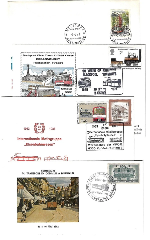 FRANCE, AUSTRIA, U.K., FINLAND 1979-1988 4 FDC RAILWAY, VEHICLES. - Image 1 of 1