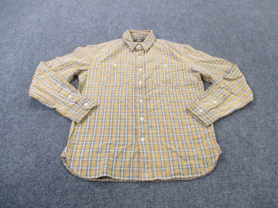 Camisa RRL Hombres S Amarillo Franela a Cuadros Polo Golf Ralph Lauren Abotonada Foto 1 de 4