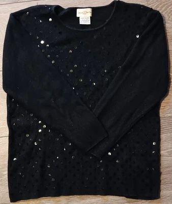 Suéter para mujer Jaclyn Smith seda angora negro lentejuelas manga larga talla grande de colección Foto 1 de 4