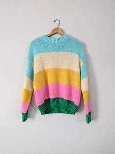 Rainbow Knit Sweater Colorblock Colorful Striped Women's Size Medium - Picture 1 of 4