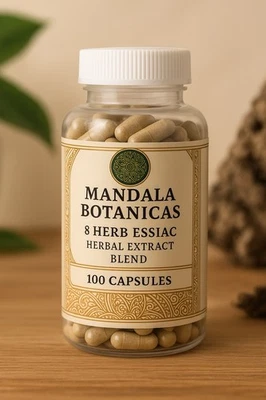 Essiac de 8 hierbas 100 cápsulas (todas las raíces orgánicas de acedera de oveja 20%), 8 hierbas completas Foto 1 de 3