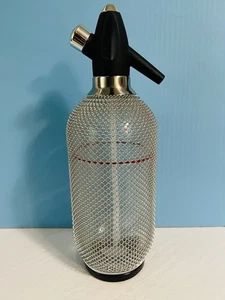 VTG Soda Siphon Glass Seltzer Bottle with Mesh Cover Soda Dispenser~ Never Used! - Picture 1 of 12