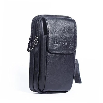  Funda billetera vertical de cuero para teléfono celular para hombre con clip para cinturón lazo negra Foto 1 de 4