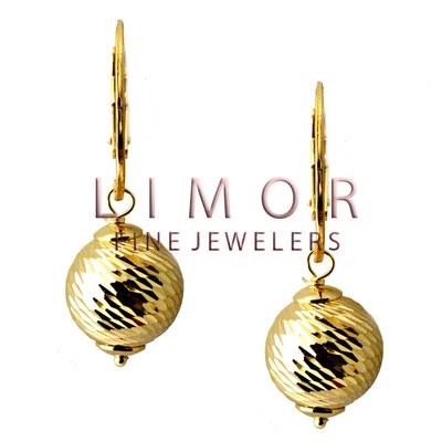 STYLISH DIAMOND-CUT BALL LEVERBACK DROP EARRINGS 925 SILVER YELLOW / BLACK GOLD - Image 1 of 2
